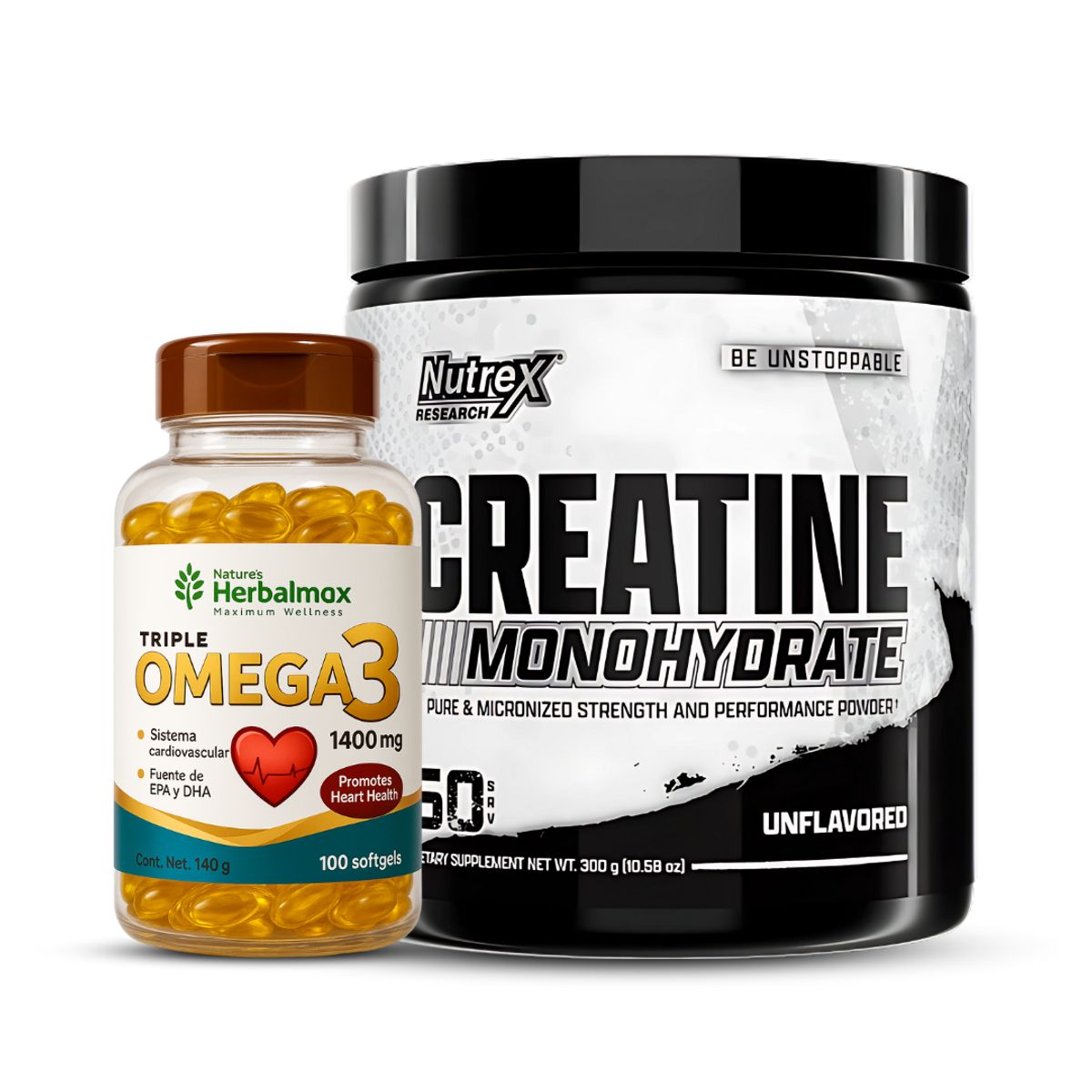 NUTREX RESEARCH - Creatina Nutrex Research 300 g + Omega 3 Herbalmax 1400 mg - 100 Cápsulas