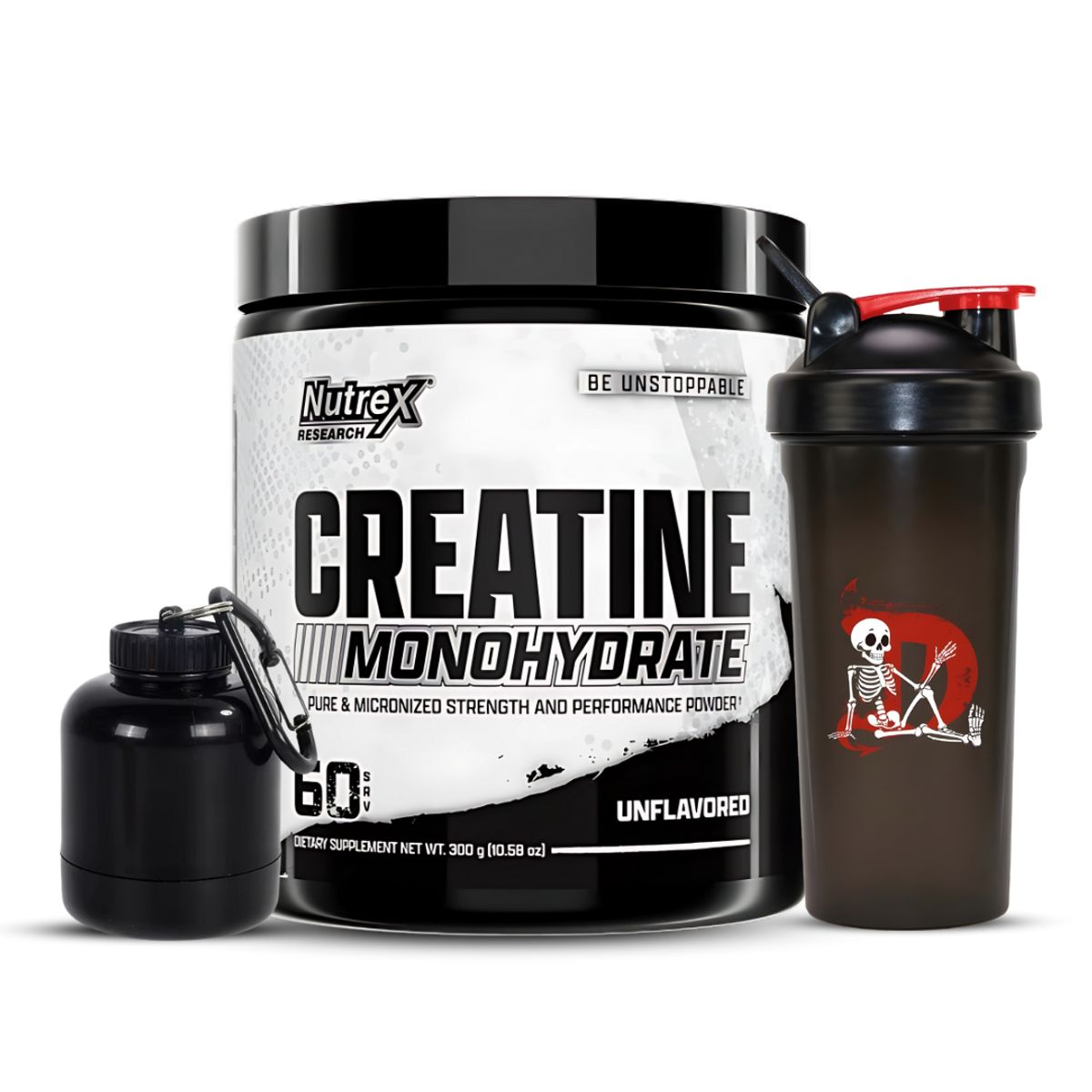 NUTREX RESEARCH - Creatina Nutrex Research 300 g - Creatina Monohidratada + Shaker tu marido moises + Portaproteina