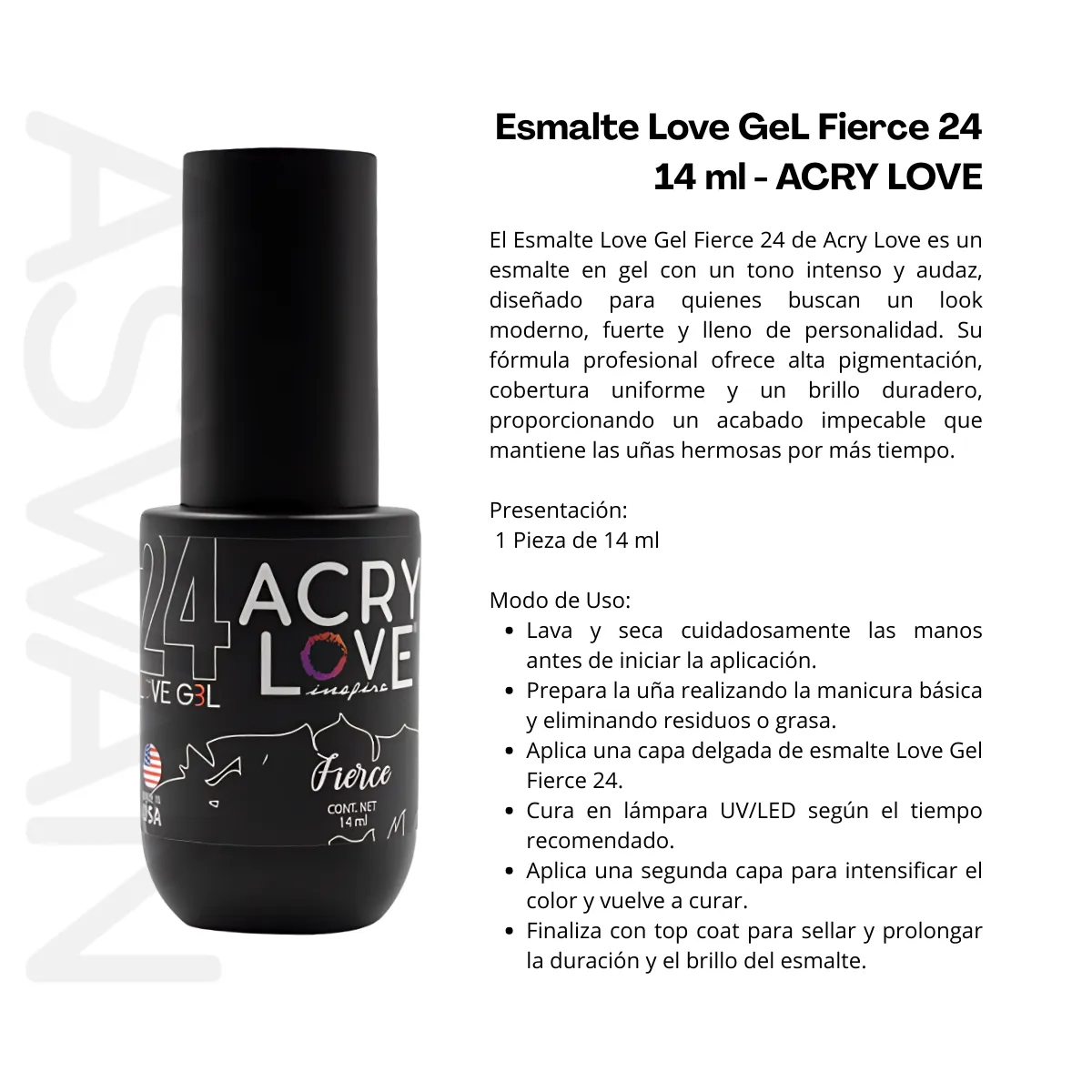GENERICO - Esmalte Love GeL Fierce 24 14 ml - ACRY LOVE
