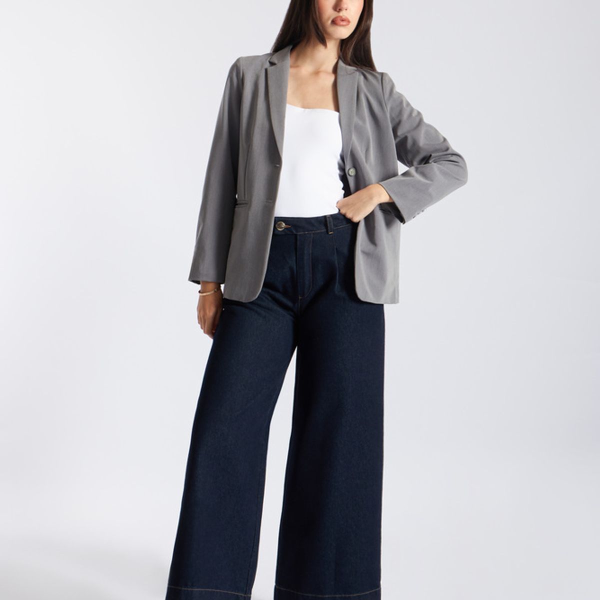 LUVARO - Pantalón Denim Ancho Pinzas