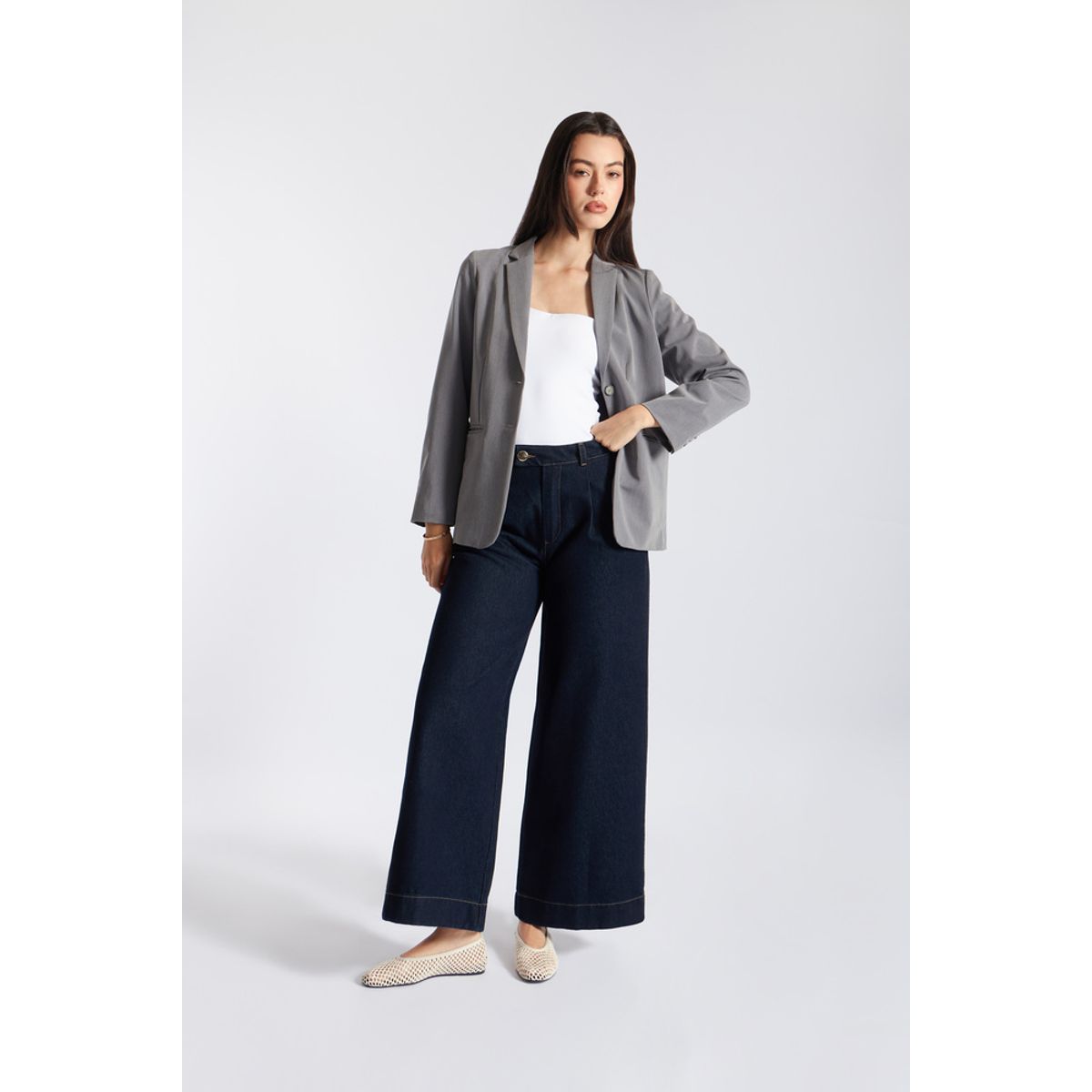 LUVARO - Pantalón Denim Ancho Pinzas