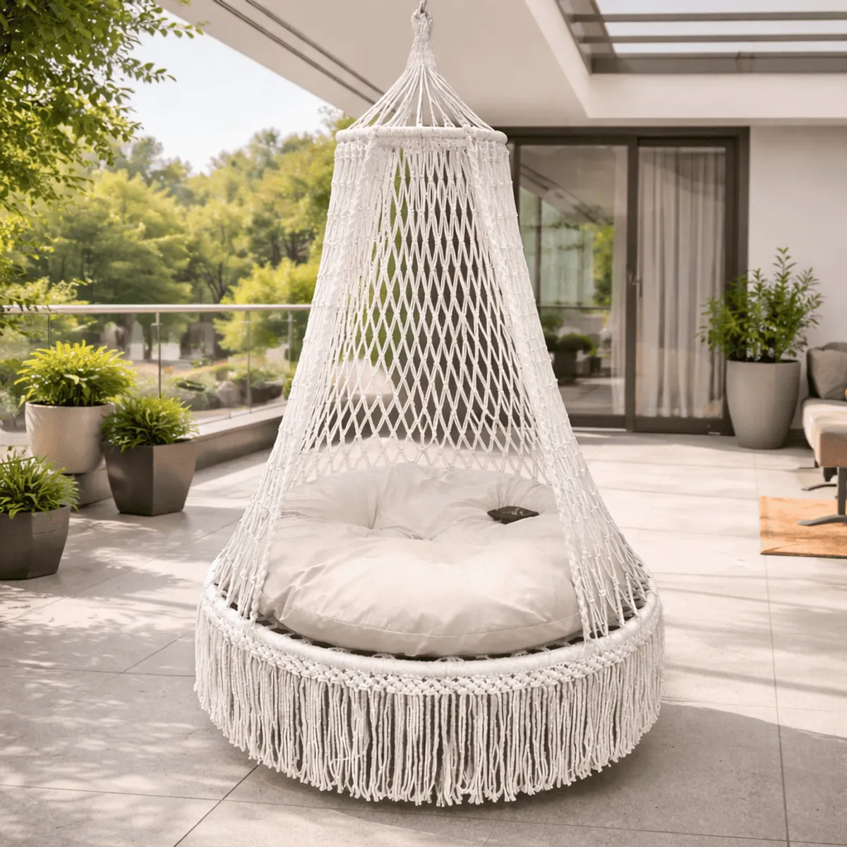 GENERICO - Silla Colgante Premium Grande con Cojín Circular Interior Exterior