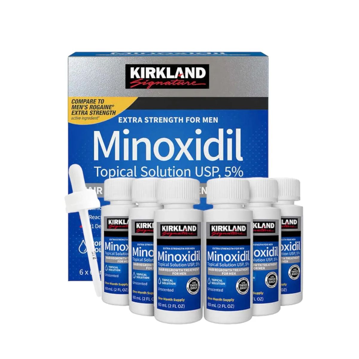 KIRKLAND - Minoxidil Kirkland 5% Caja 6 Frascos - Barba - Cabello y Cejas