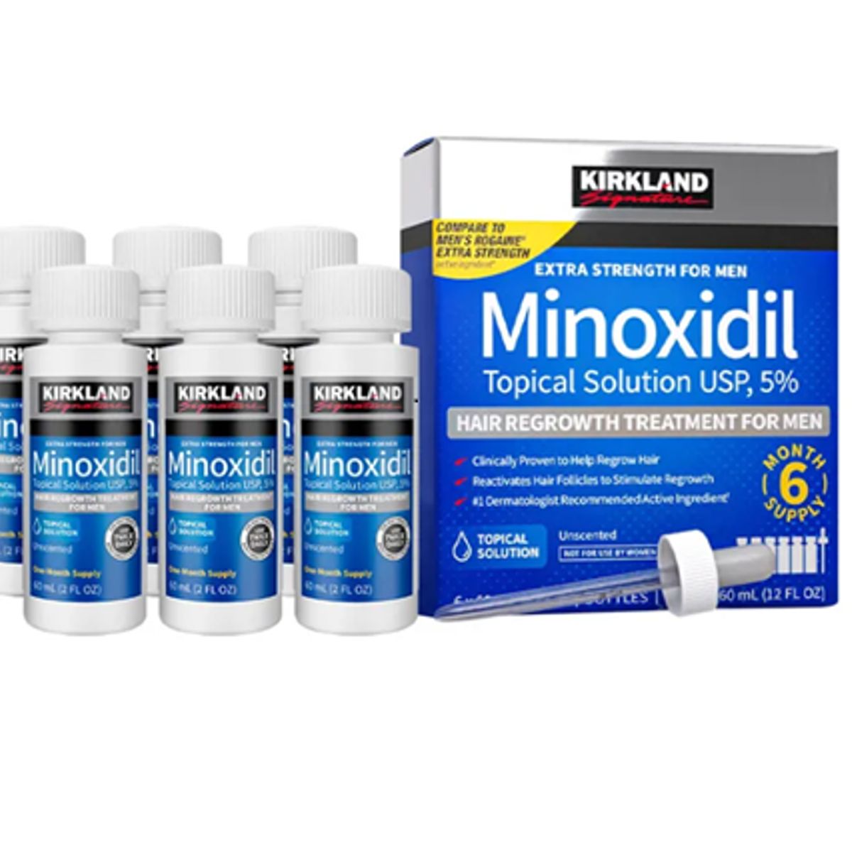 KIRKLAND - Minoxidil Kirkland 5% Caja 6 Frascos - Barba - Cabello y Cejas