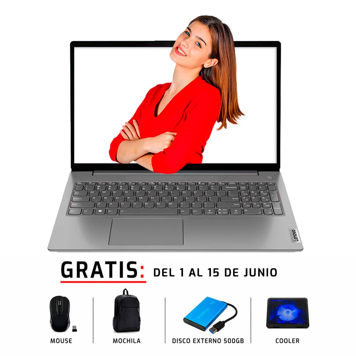 LENOVO - Laptop LENOVO V15 G4 AMN AMD Ryzen 5 7520U 8GB LPDDR5 RAM 256GB Gris