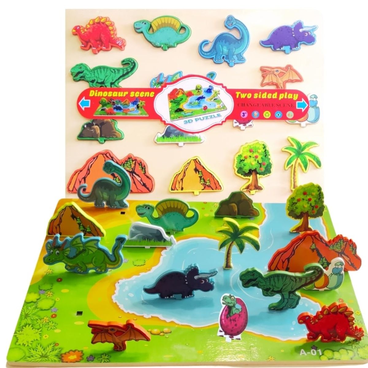 GENERICO - Rompecabezas Didáctico de Madera de Dinosaurios 3D