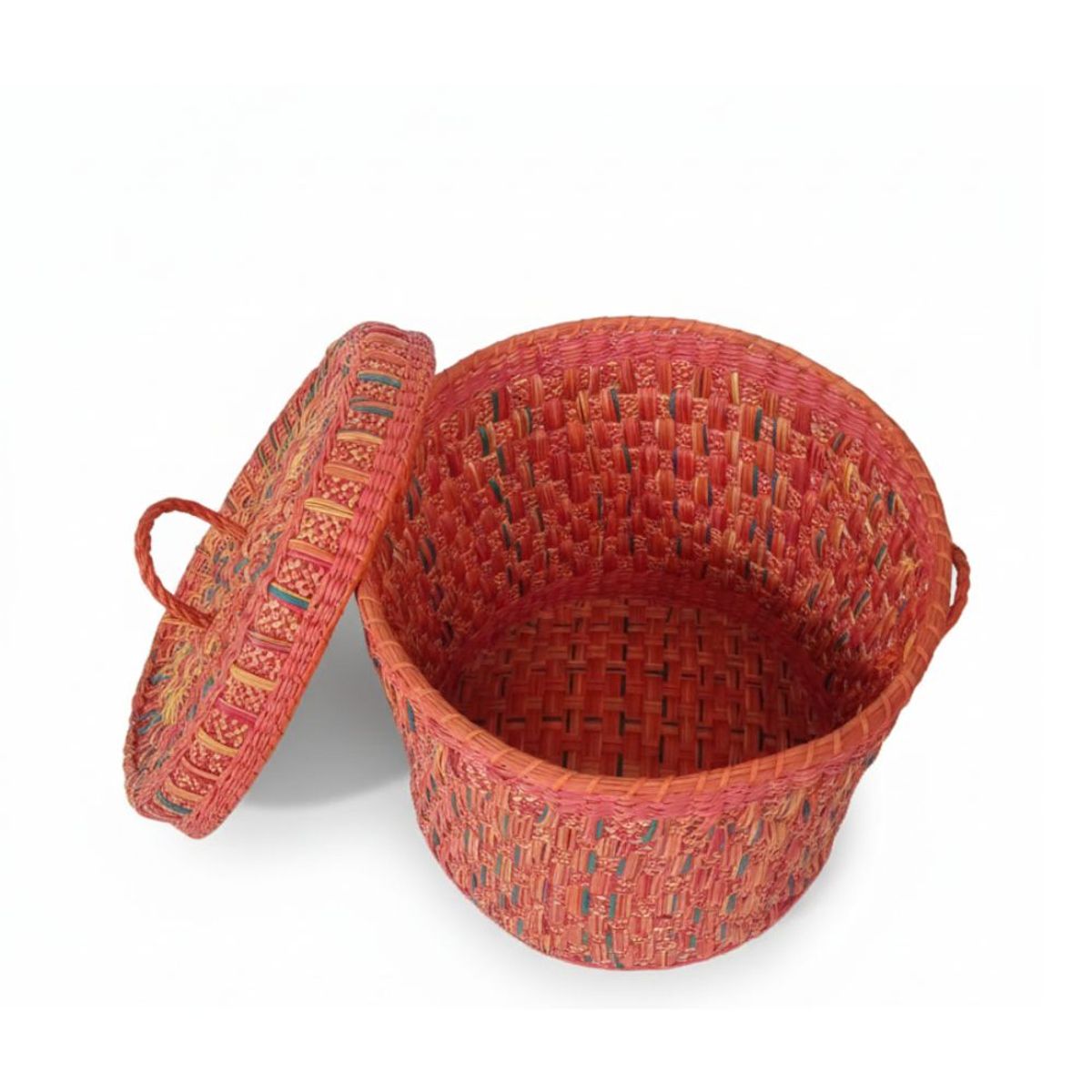 START FG - Cesto de Junco Mimbre con Tapa Multicolor - Esencial Organizador Decorativo 40 cm