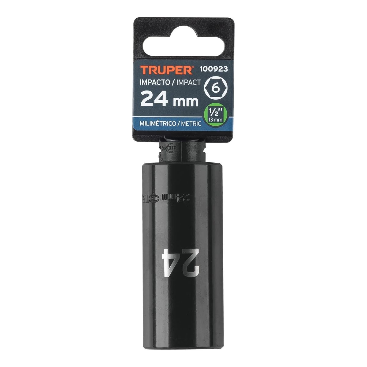 TRUPER - Dado largo impacto de 24 mm, 6 puntas, cuadro 1/2", Truper - 100923