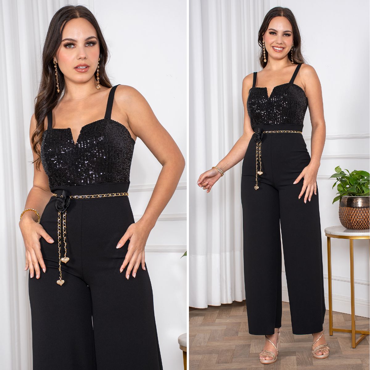 GENERICO - Enterizo en Tela Scuba Crepé con Lentejuelas