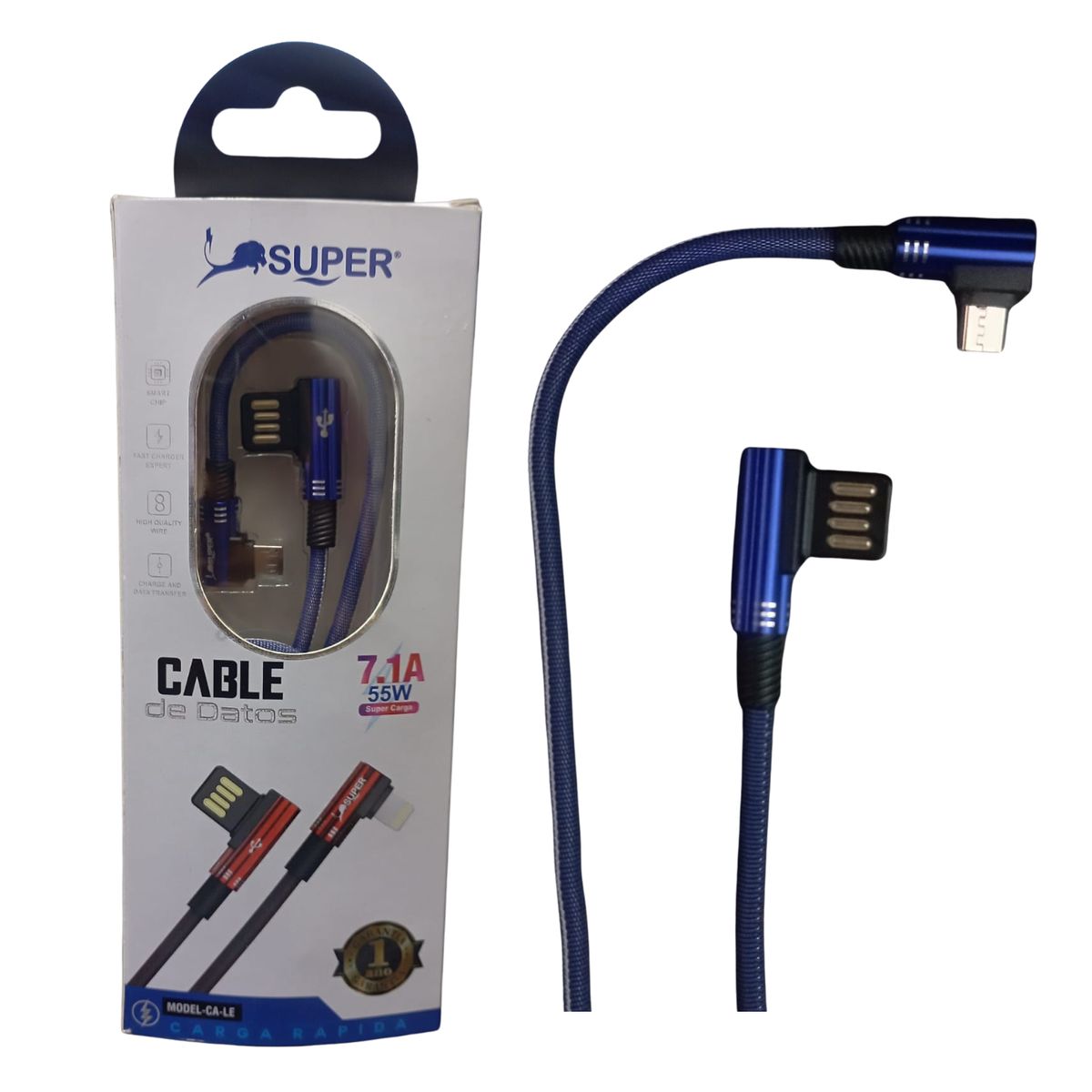GENERICO - CABLE DE CARGA SUPER EN L TIPO USB A V8 55W 71A