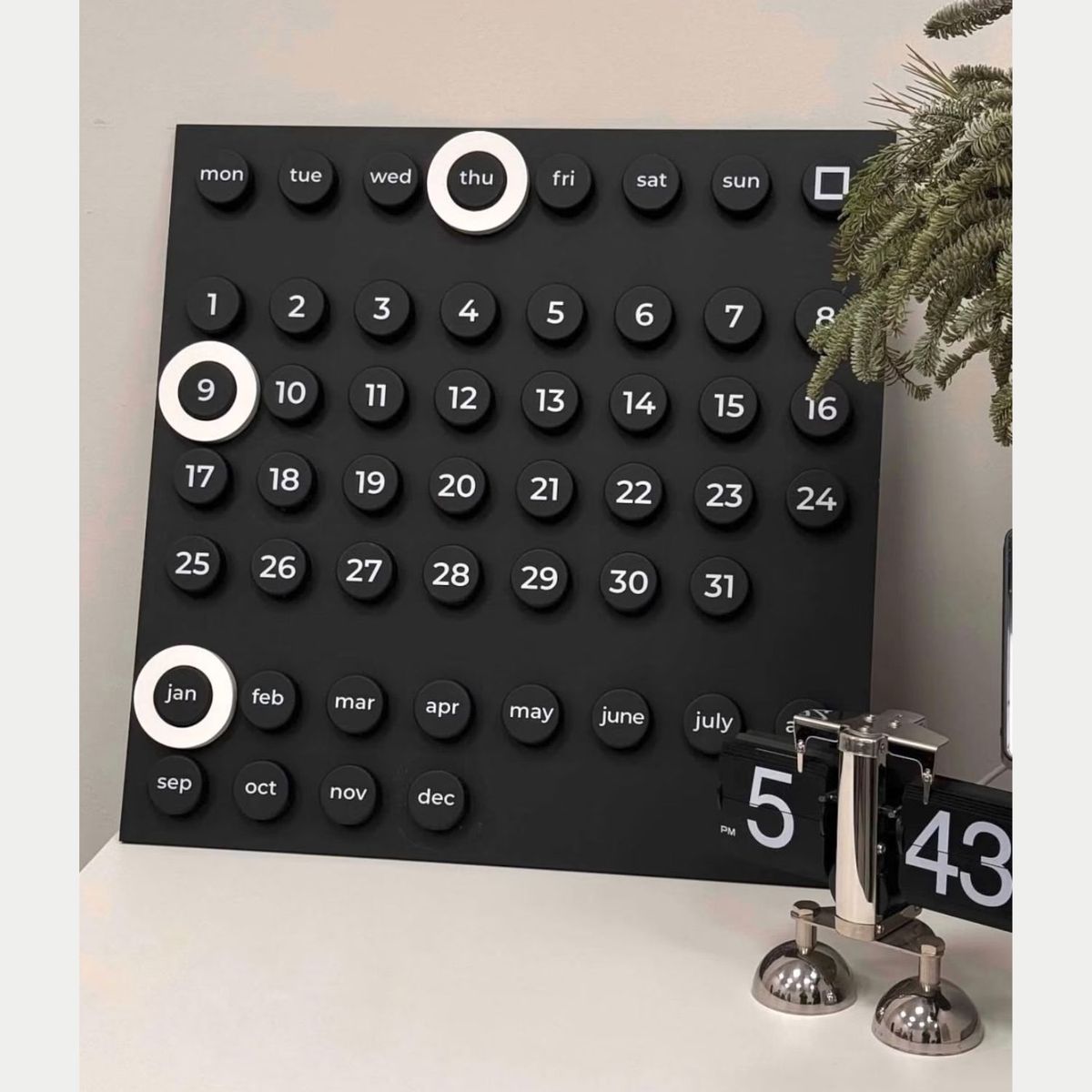 GENERICO - Calendario Perpetuo retro minimalista Color Negro