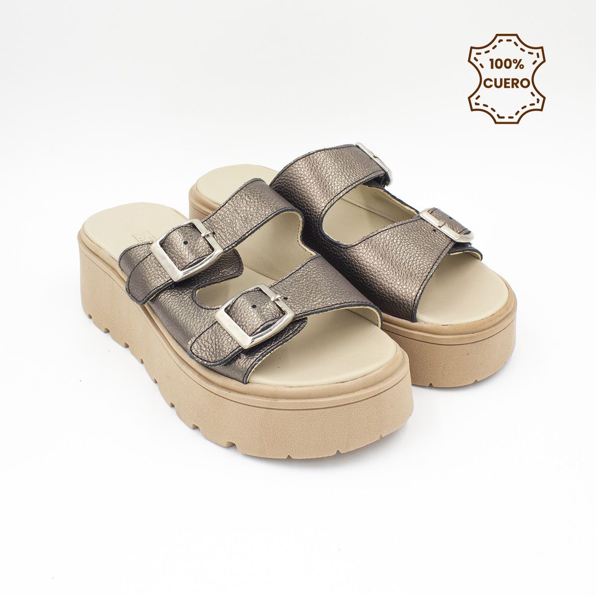 FAR WEST - Sandalias Plataforma Mujer Amel Cuero Bronce