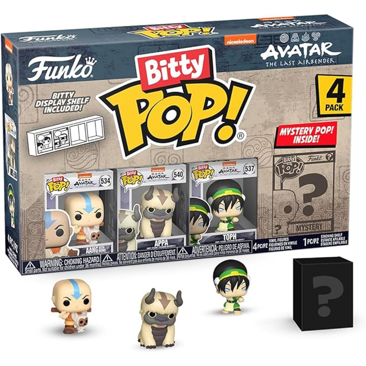 FUNKO - Bitty Pop Avatar The Last Airbender - Mini figura de Aang Appa Toph & A Surprise Mystery