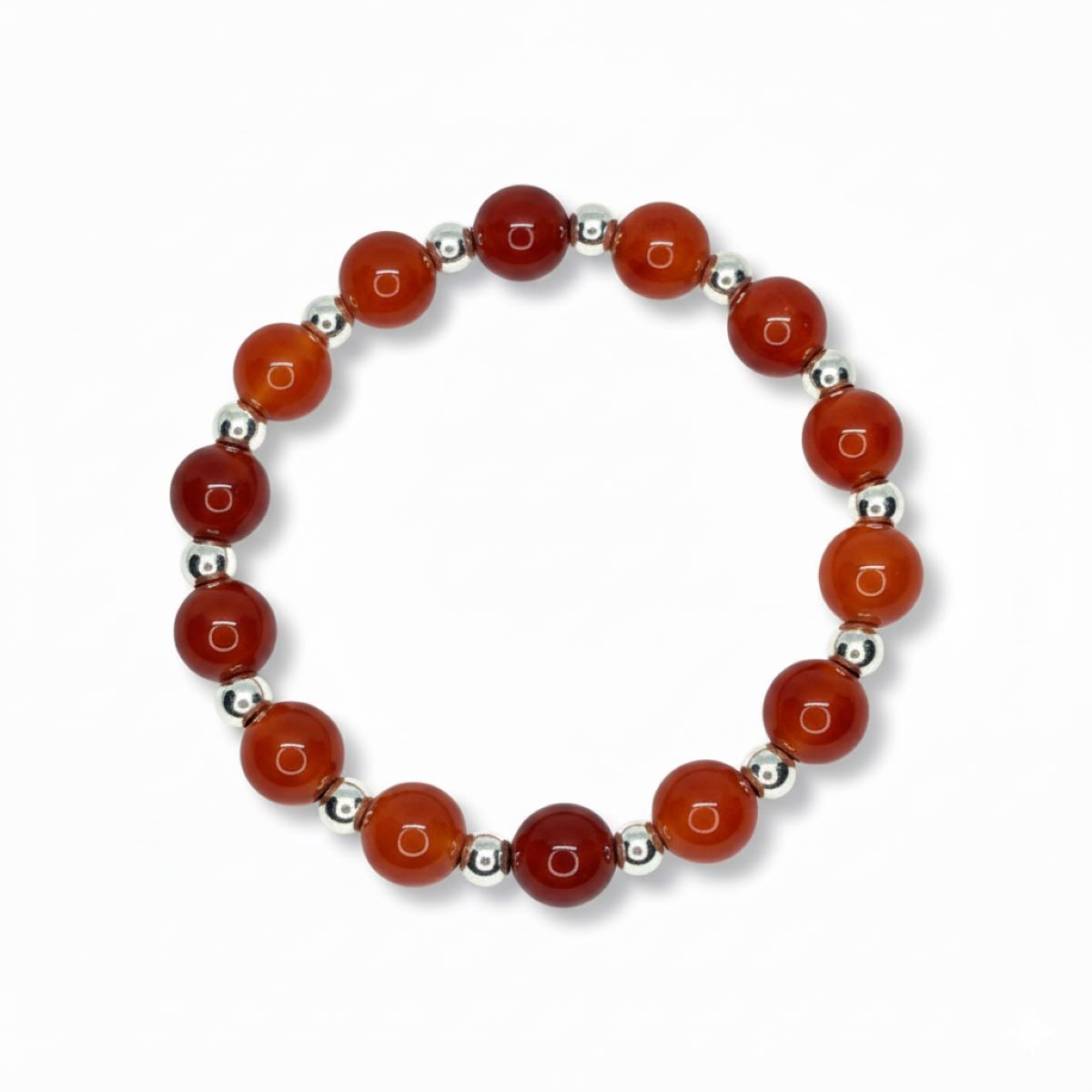 ESPIRAL ROJO - Pulsera Cornalina 8mm - Plata