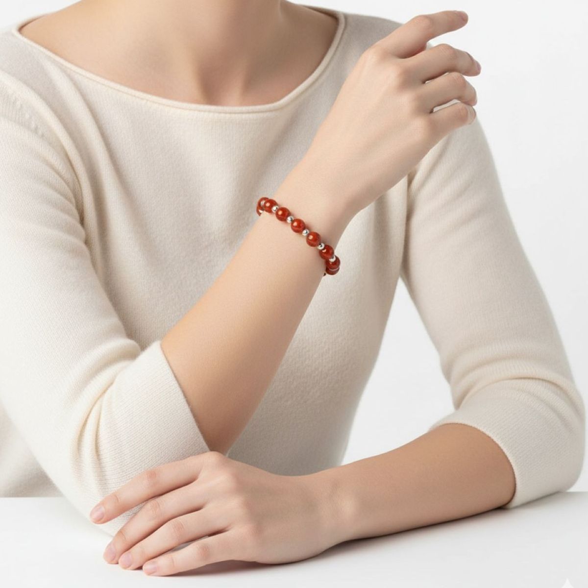 ESPIRAL ROJO - Pulsera Cornalina 8mm - Plata