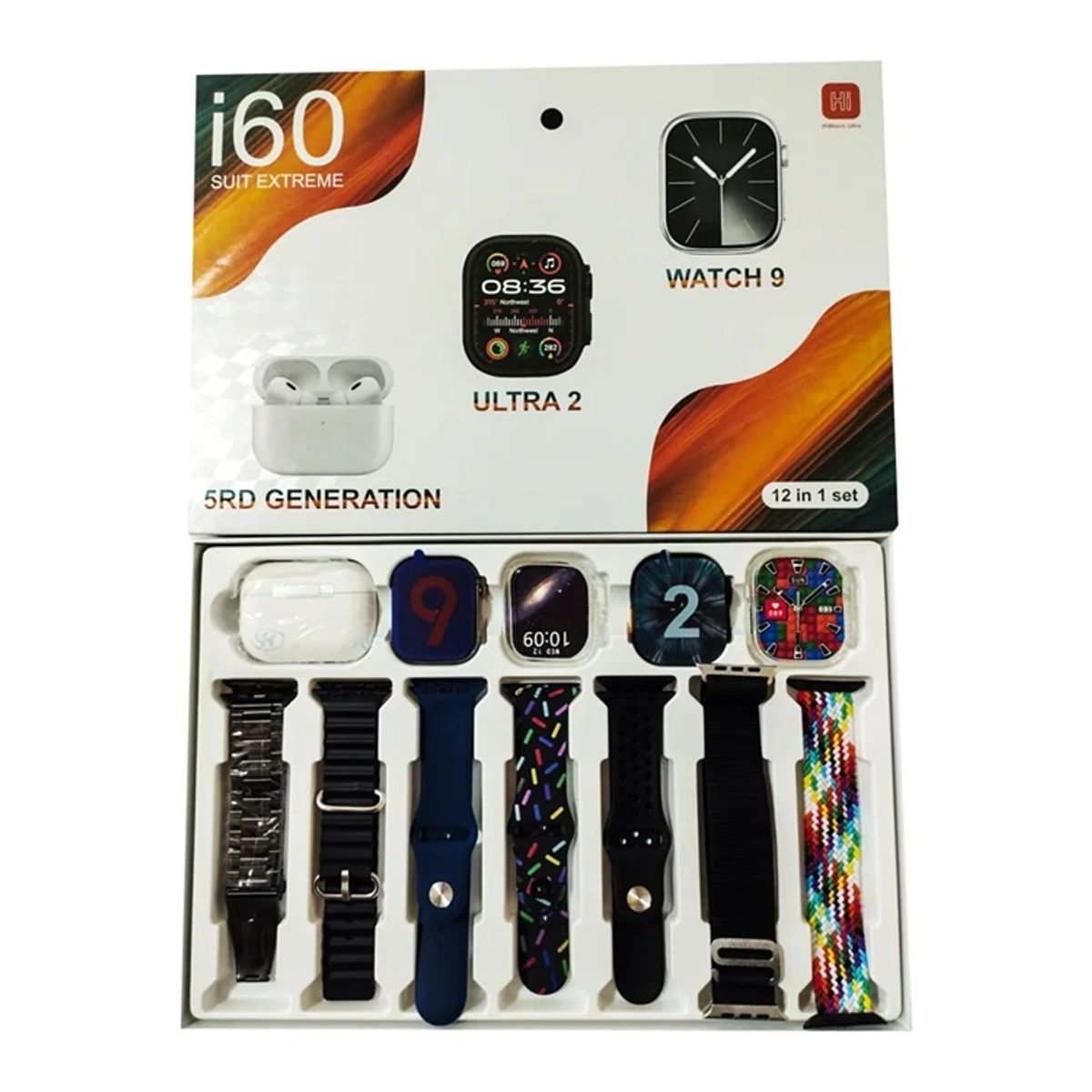 GENERICO - Smartwatch I60 SUIT 2 smartwatch y 7 correas  Negro