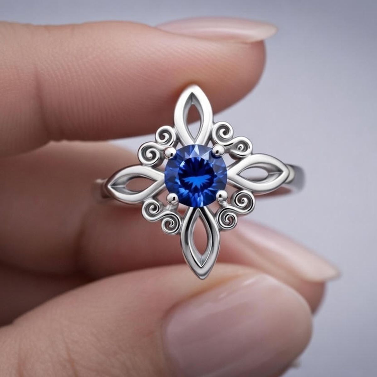 OEM - Anillo Nudo de Bruja en Plata 950 Color Zafiro Lavalle Joyeria