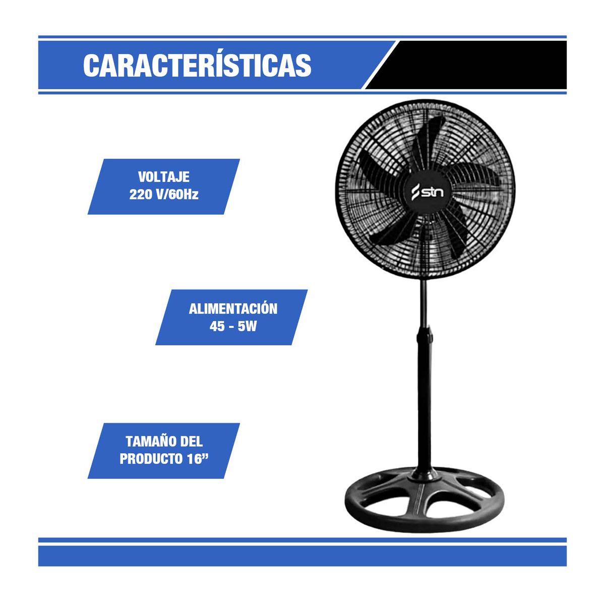 GENERICO - Ventilador Grande Giratorio Aspas 16 Pedestal Negro