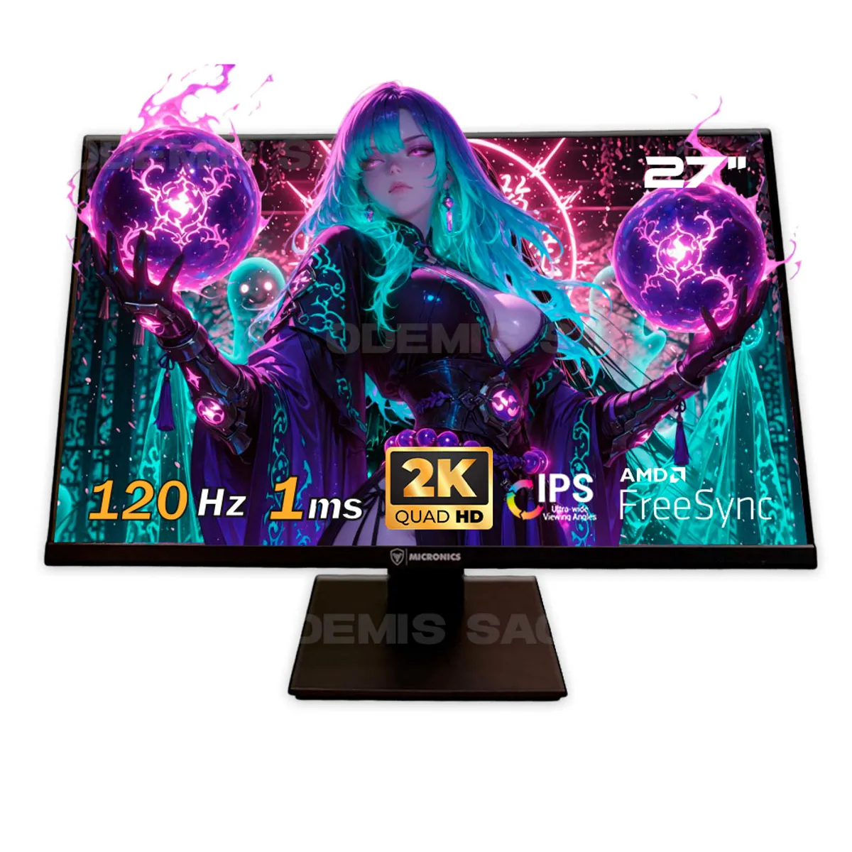 MICRONICS - Monitor Micronics Gaming GM27FQ, 27" IPS 2K 2560 x 1440, 120HZ, 1MS, AMD FreeSync.