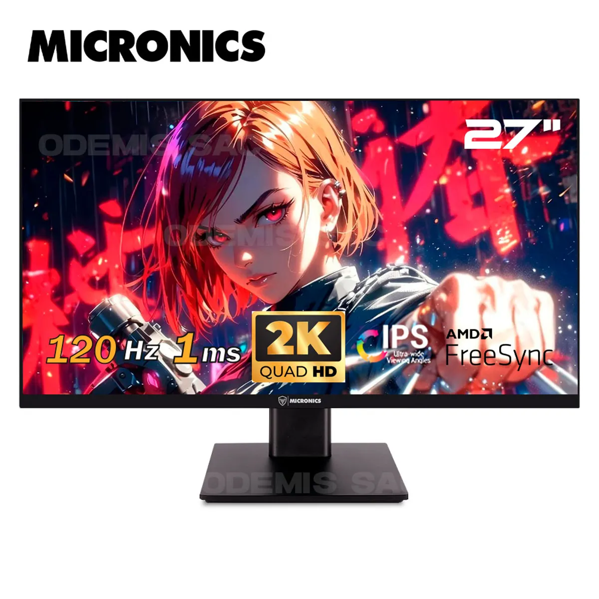 MICRONICS - Monitor Micronics Gaming GM27FQ, 27" IPS 2K 2560 x 1440, 120HZ, 1MS, AMD FreeSync.