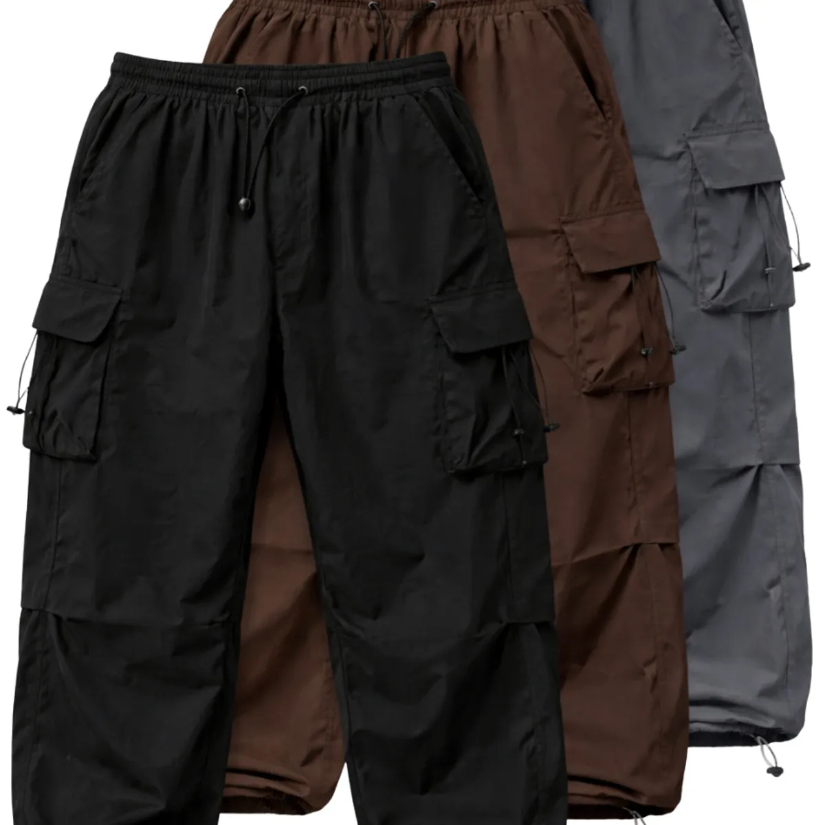 ENKI - Pack x3 Pantalones Cargo Oversized Hombre - Tela Mojada - Negro, Marrón,  Gris