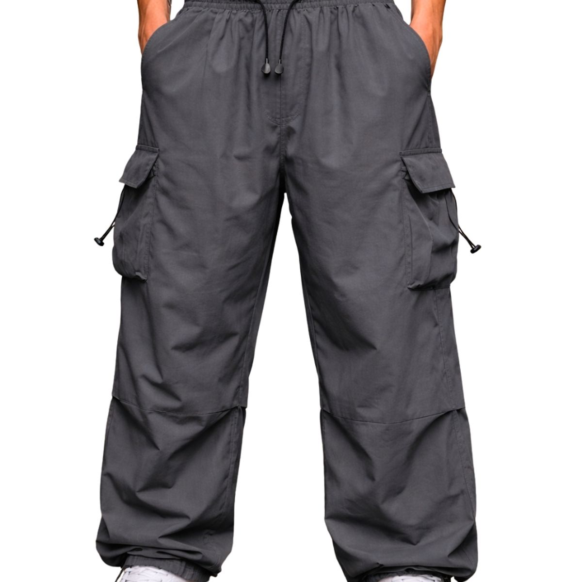 ENKI - Pantalón Cargo Oversized Hombre Tela Mojada Estilo Streetwear