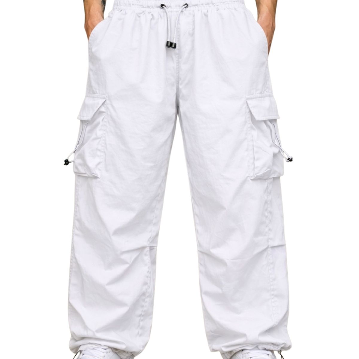 ENKI - Pantalón Cargo Oversized Hombre Tela Mojada Estilo Streetwear