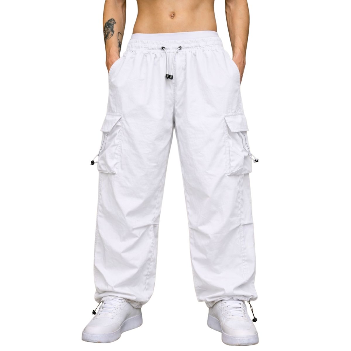 ENKI - Pantalón Cargo Oversized Hombre Tela Mojada Estilo Streetwear