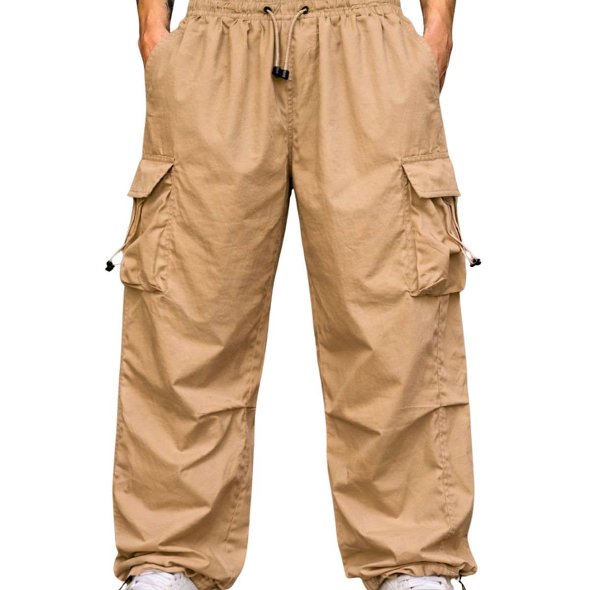 ENKI - Pantalón Cargo Oversized Hombre Tela Mojada Estilo Streetwear