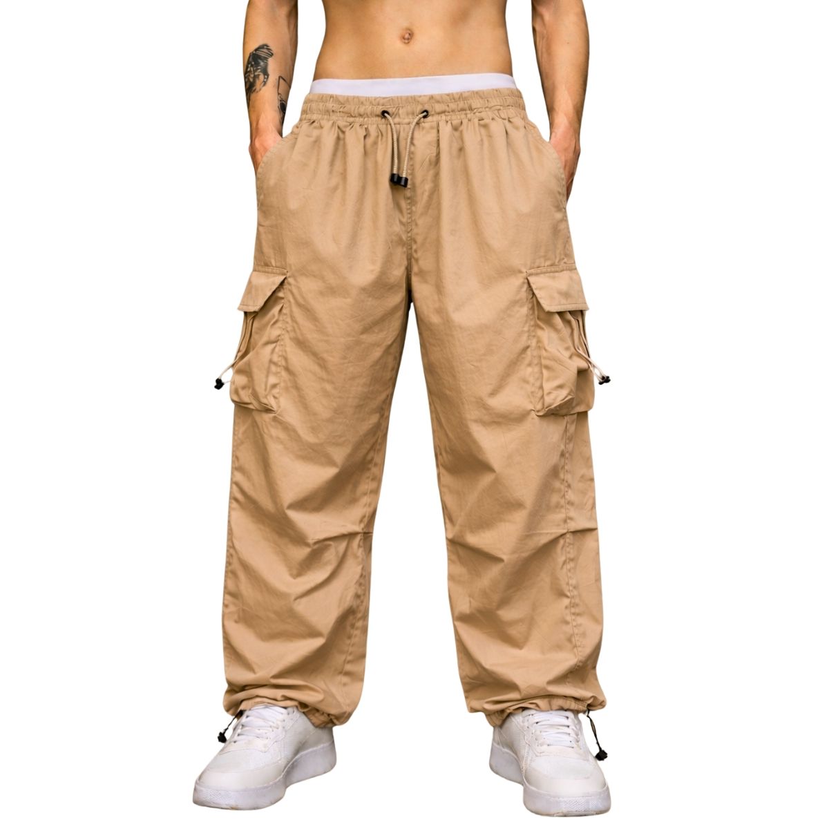 ENKI - Pantalón Cargo Oversized Hombre Tela Mojada Estilo Streetwear