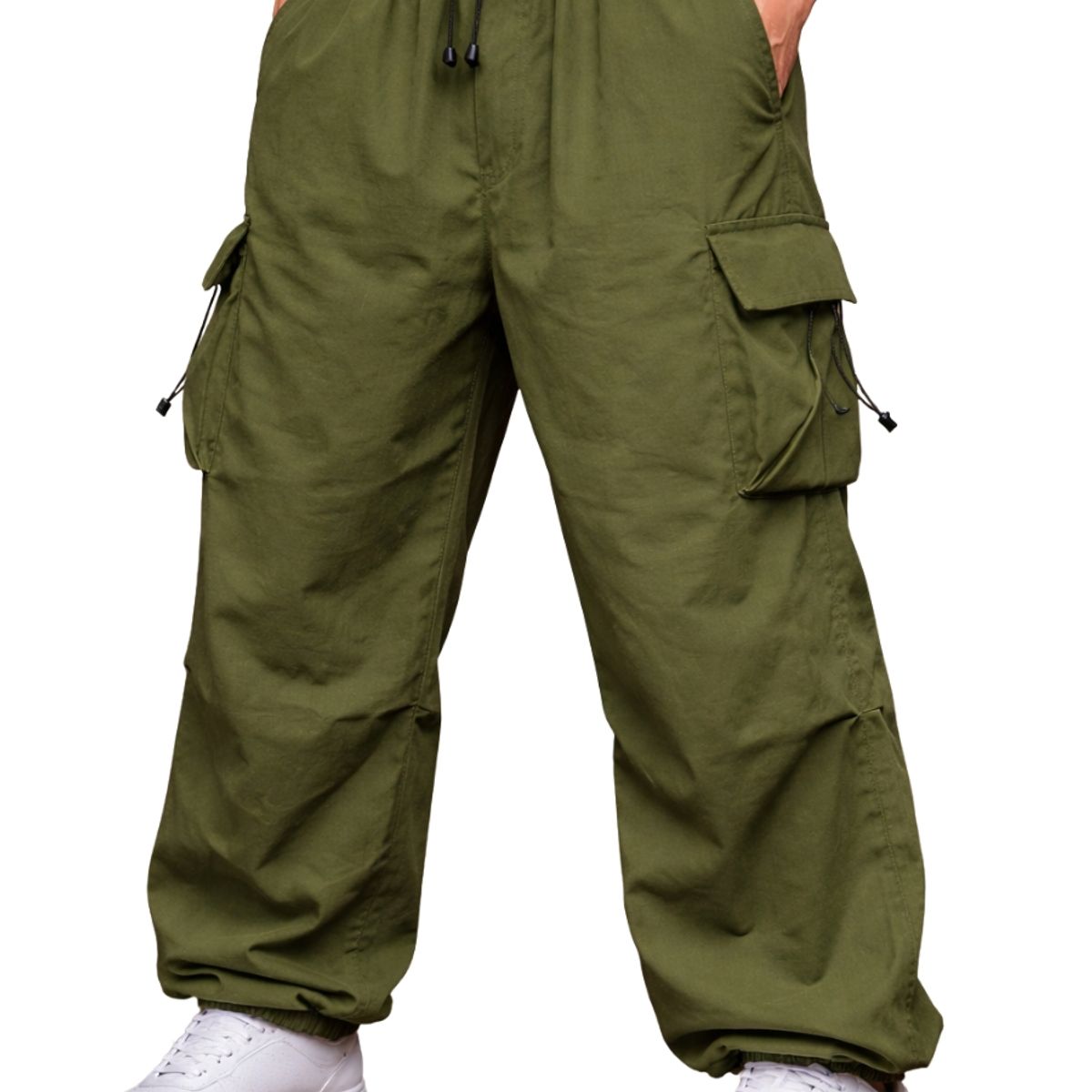 ENKI - Pantalón Cargo Oversized Hombre Tela Mojada Estilo Streetwear