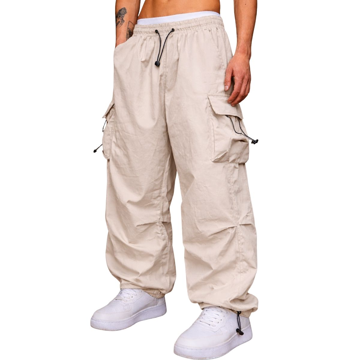 ENKI - Pantalón Cargo Oversized Hombre Parachute Tela Mojada Streetwear 7 Colores