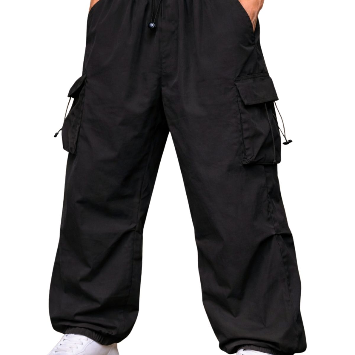 ENKI - Pantalón Cargo Oversized Hombre Tela Mojada Estilo Streetwear
