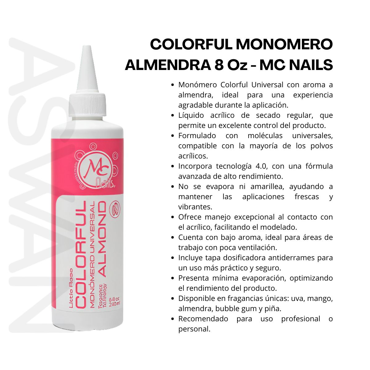 GENERICO - COLORFUL MONOMERO ALMENDRA 8 Oz - MC NAILS