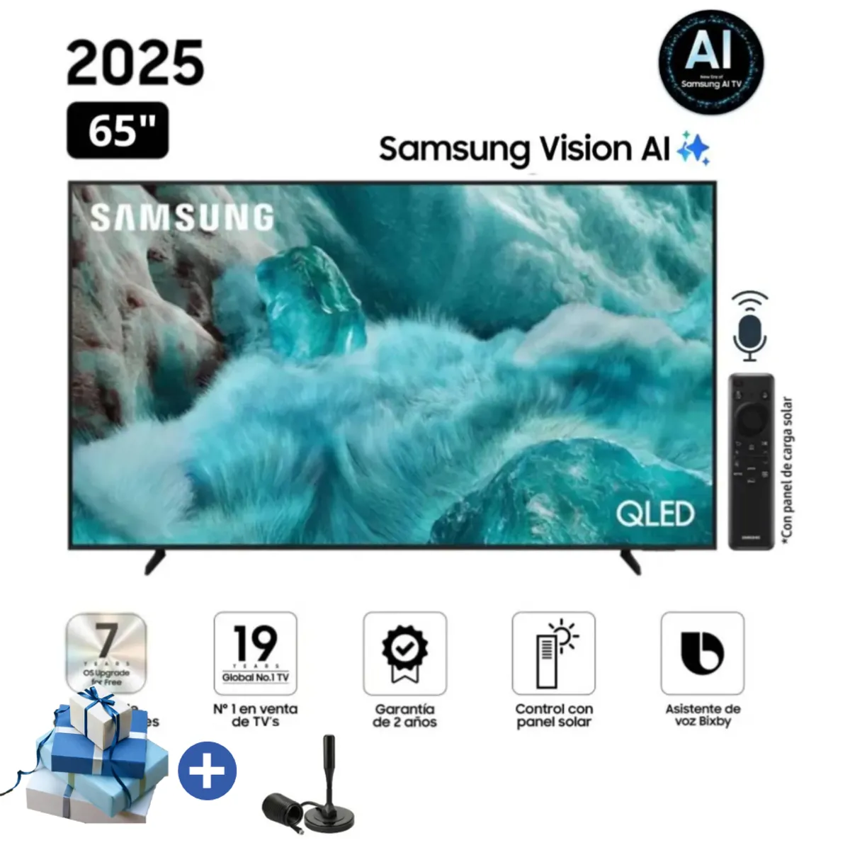 SAMSUNG - Televisor Samsung Smart TV 65 QLED 4K UHD QN65Q7FAAGXPE 2025 + Antena Digital
