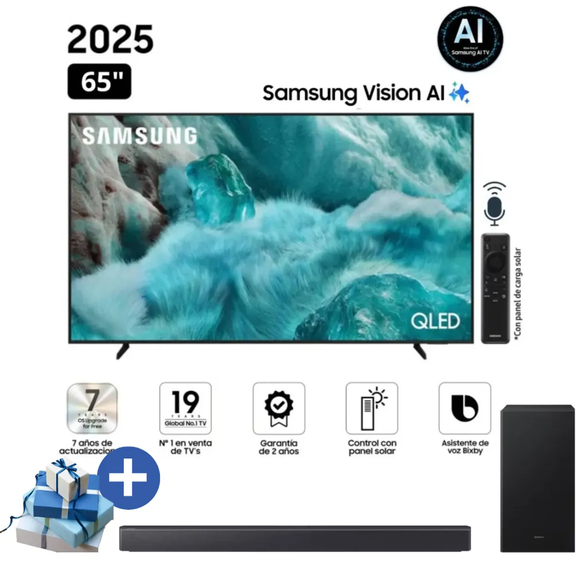 SAMSUNG - Televisor Samsung Smart TV 65 QLED 4K UHD QN65Q7FAAGXPE+ SoundBar B450F