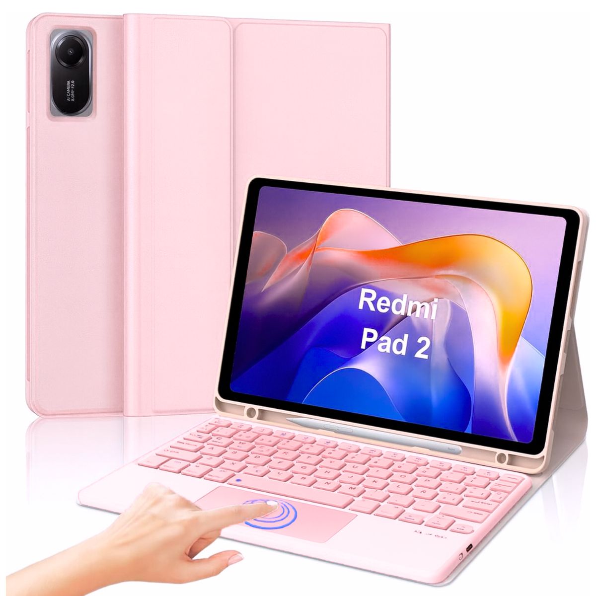 GENERICO - Funda Con Teclado Bluetooth Touchpad para Redmi Pad 2 2025 - ROSADO
