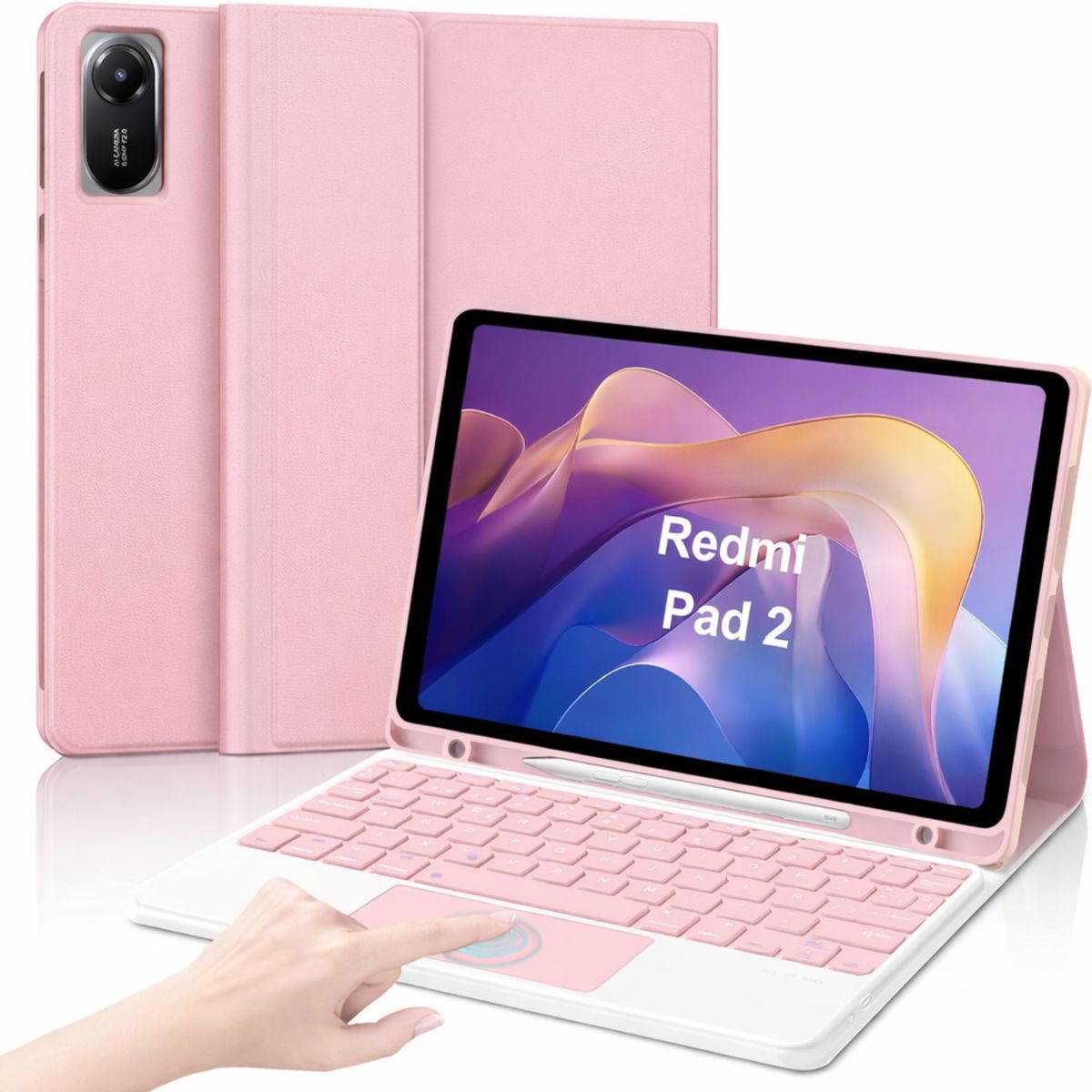 GENERICO - Funda Con Teclado Bluetooth Touchpad para Redmi Pad 2 2025 - ROSADO