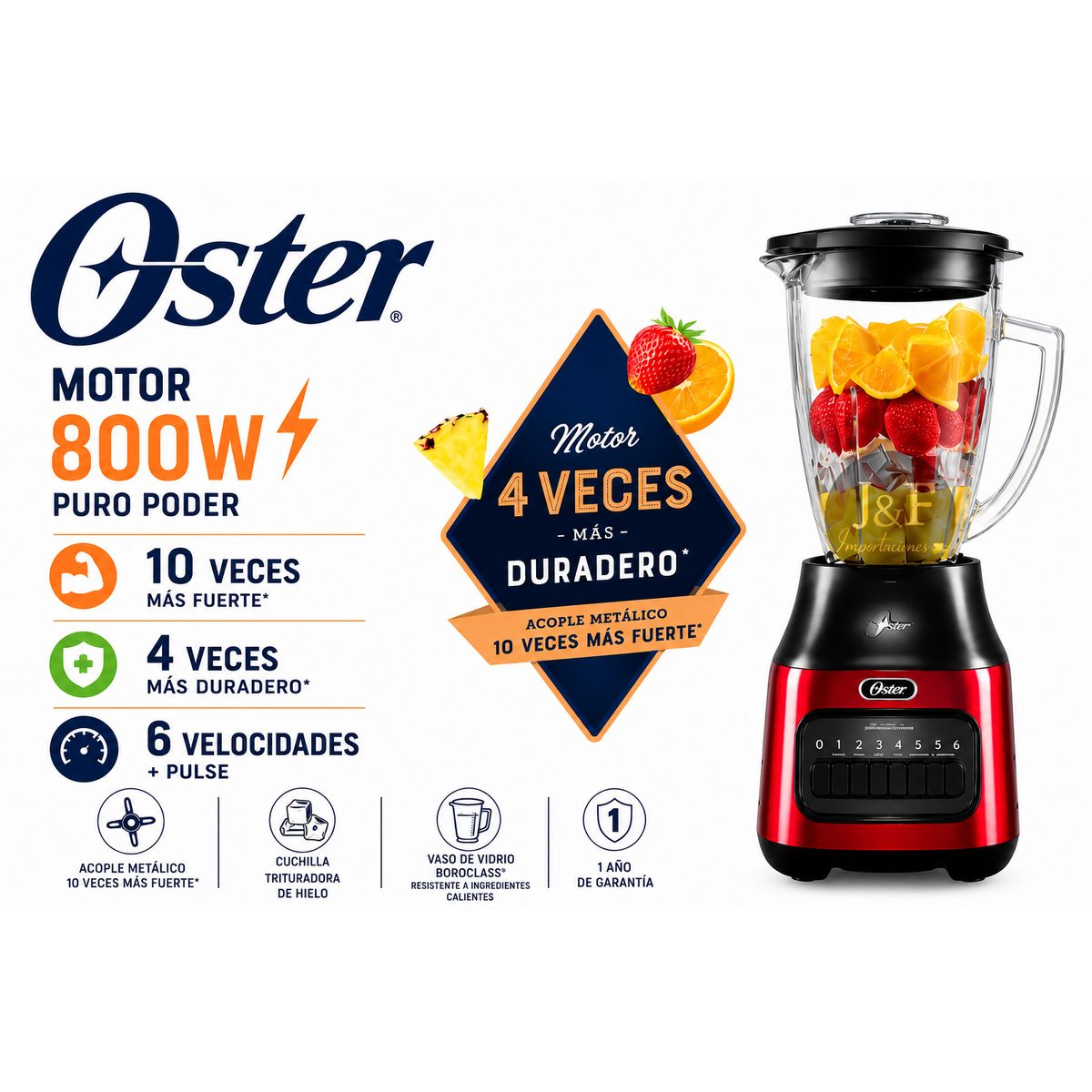 OSTER - Licuadora Oster BLSTPEG-CPB 6 Velocidades+ pulse de 1.5L