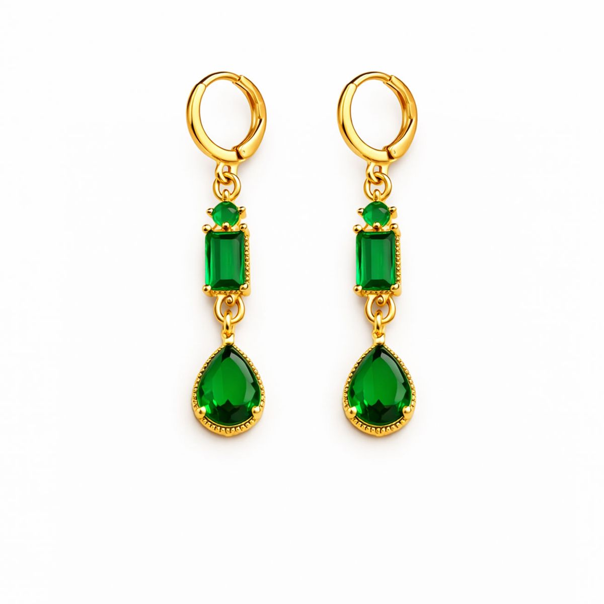 GENERICO - Aretes largos dorados con gotas verdes para mujer