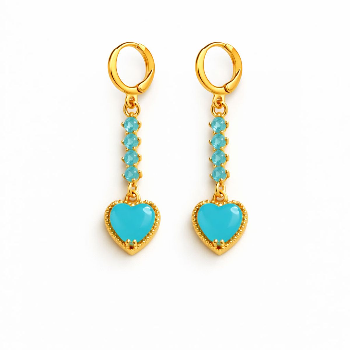 GENERICO - Aretes largos con corazón turquesa para mujer