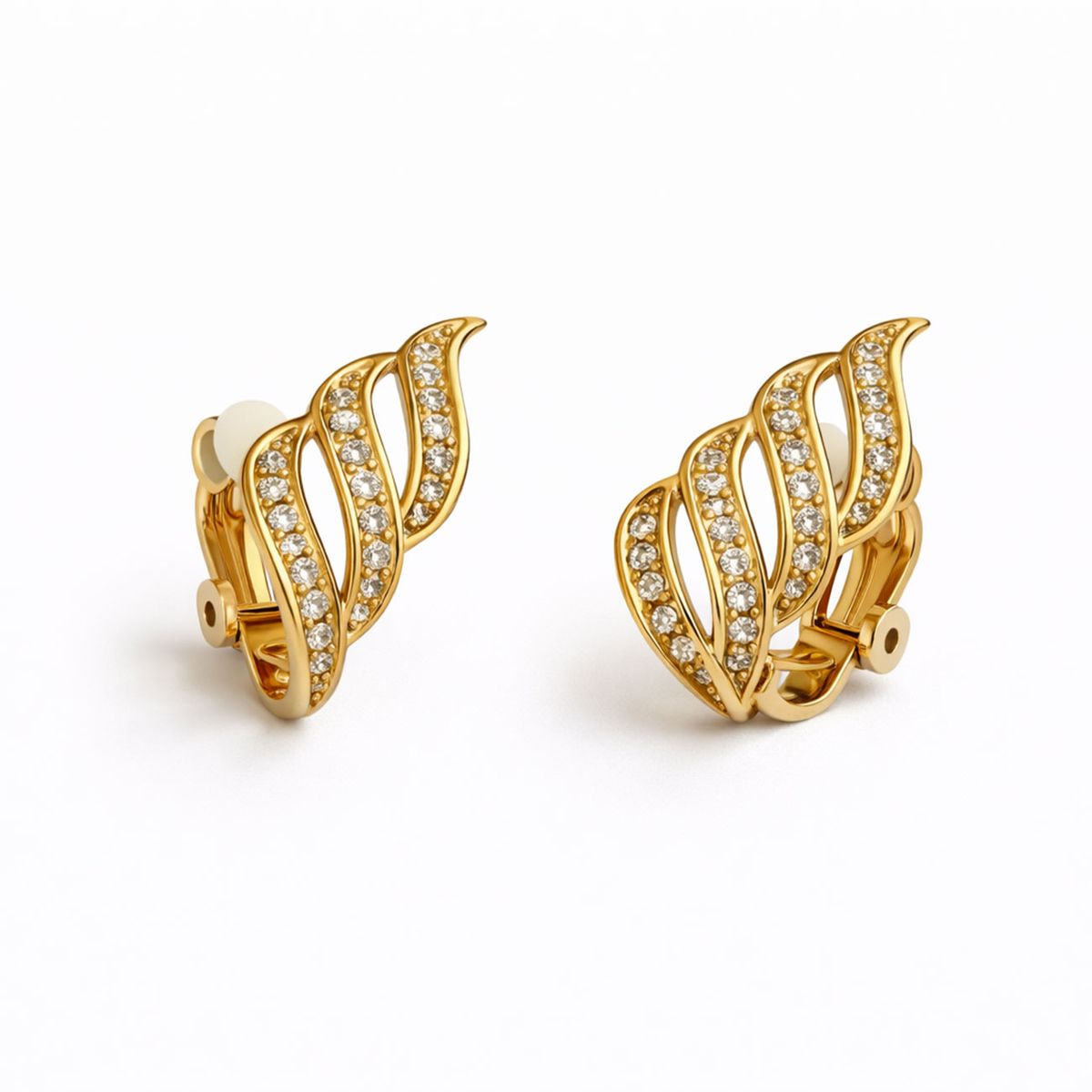 GENERICO - Aretes a presión dorados con diseño de alas y cristales para mujer