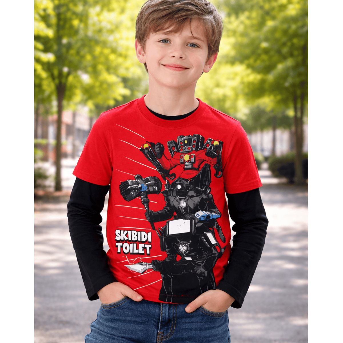 GENERICO - Polo Manga Larga Infantil Skibidi Toilet Rojo