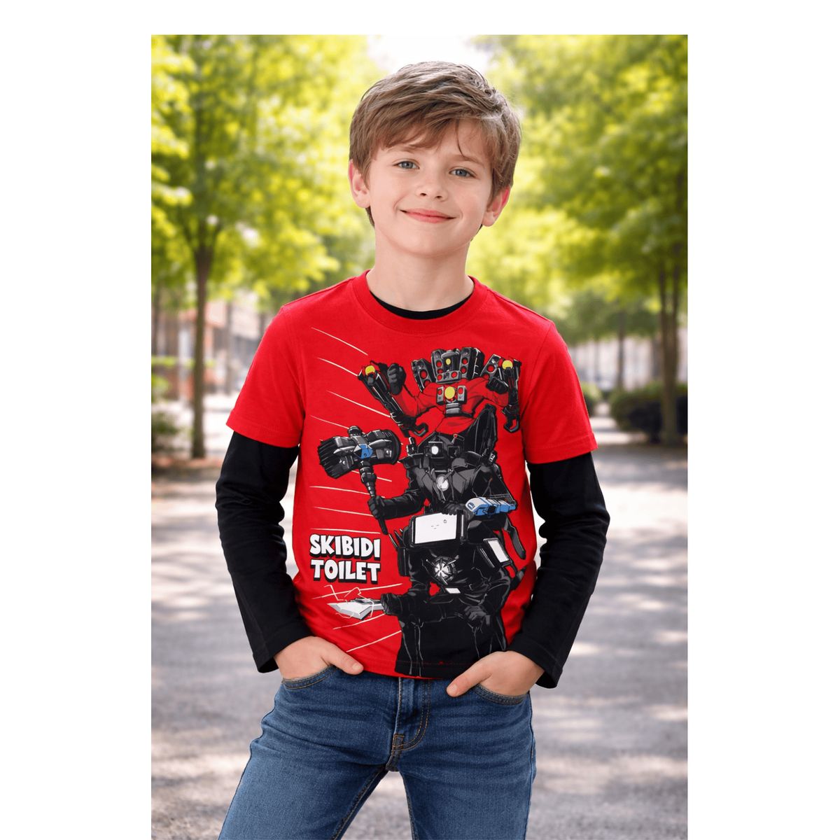 GENERICO - Polo Manga Larga Infantil Skibidi Toilet Rojo