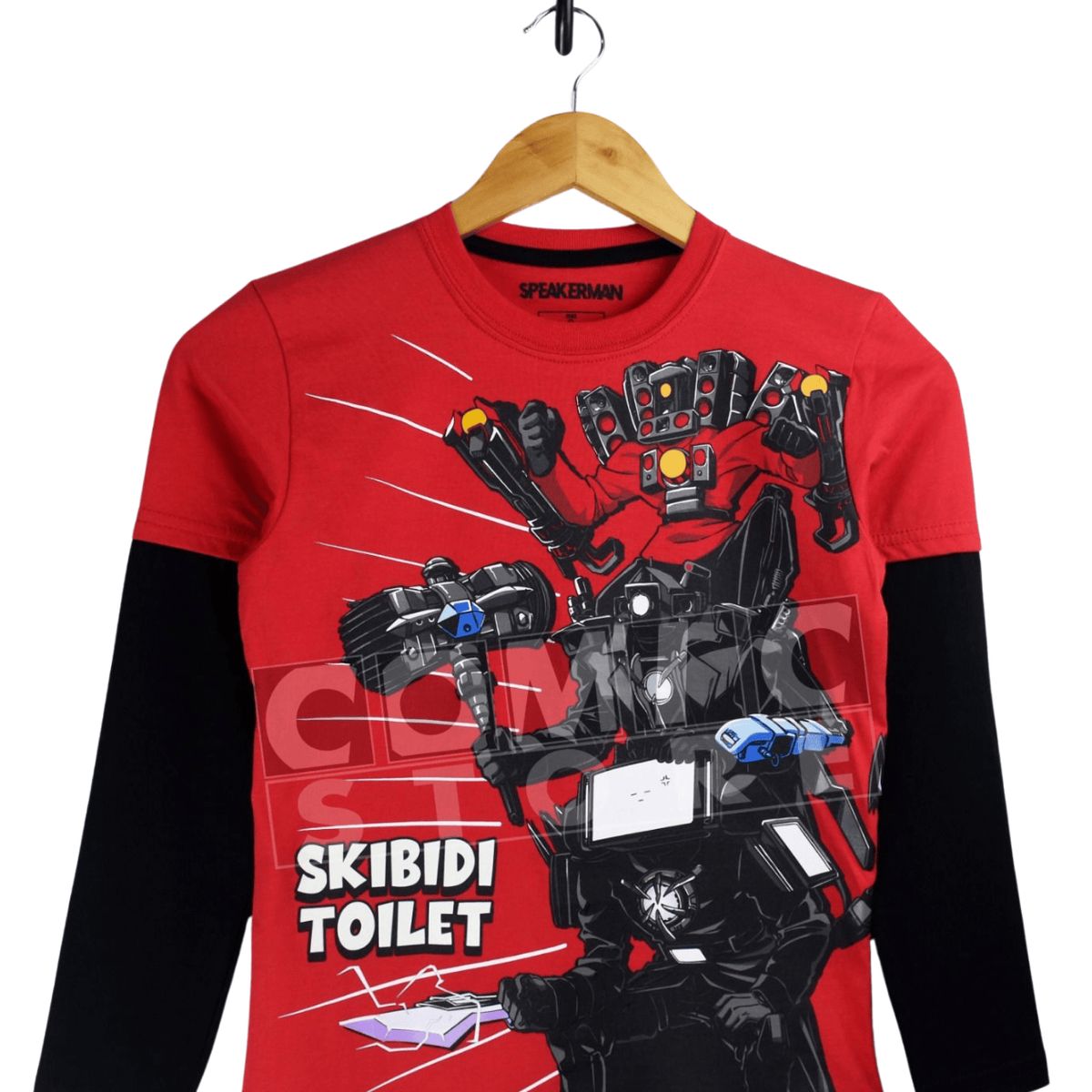 GENERICO - Polo Manga Larga Infantil Skibidi Toilet Rojo