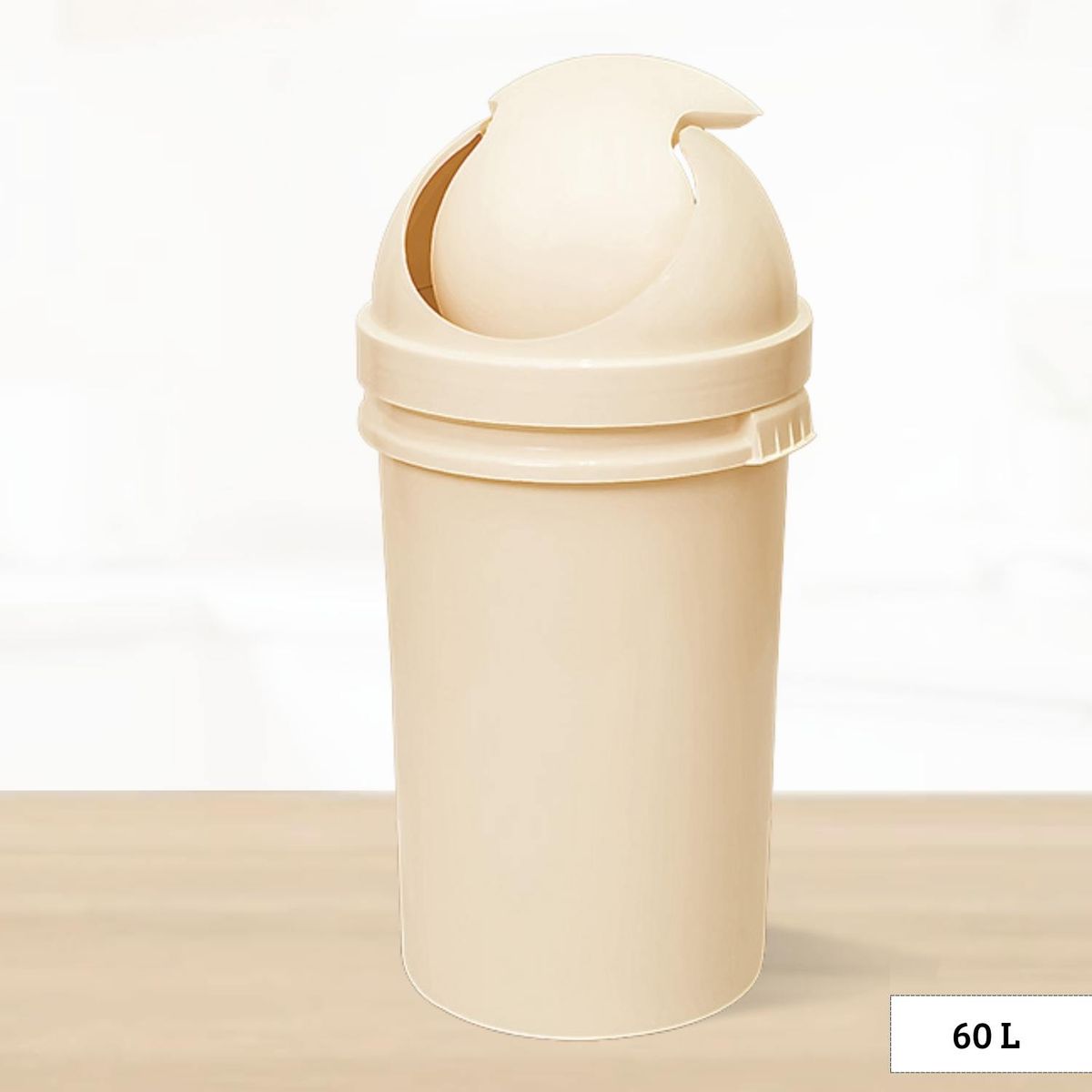 REY - Papelera Cosmos con Tapa Vaivén Rey Beige 60 Litros