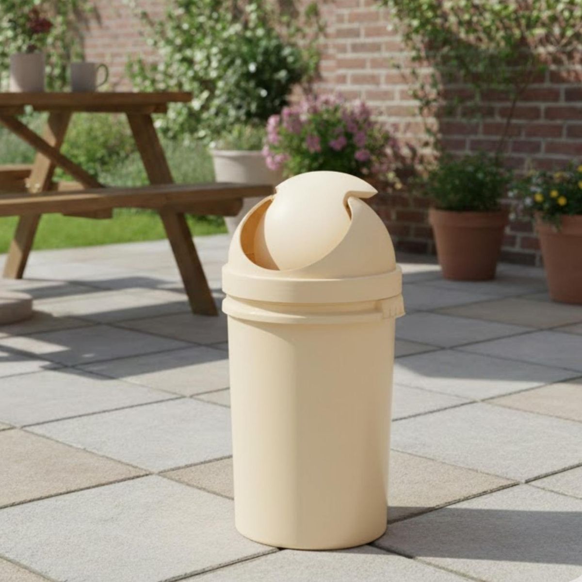 REY - Papelera Cosmos con Tapa Vaivén Rey Beige 60 Litros