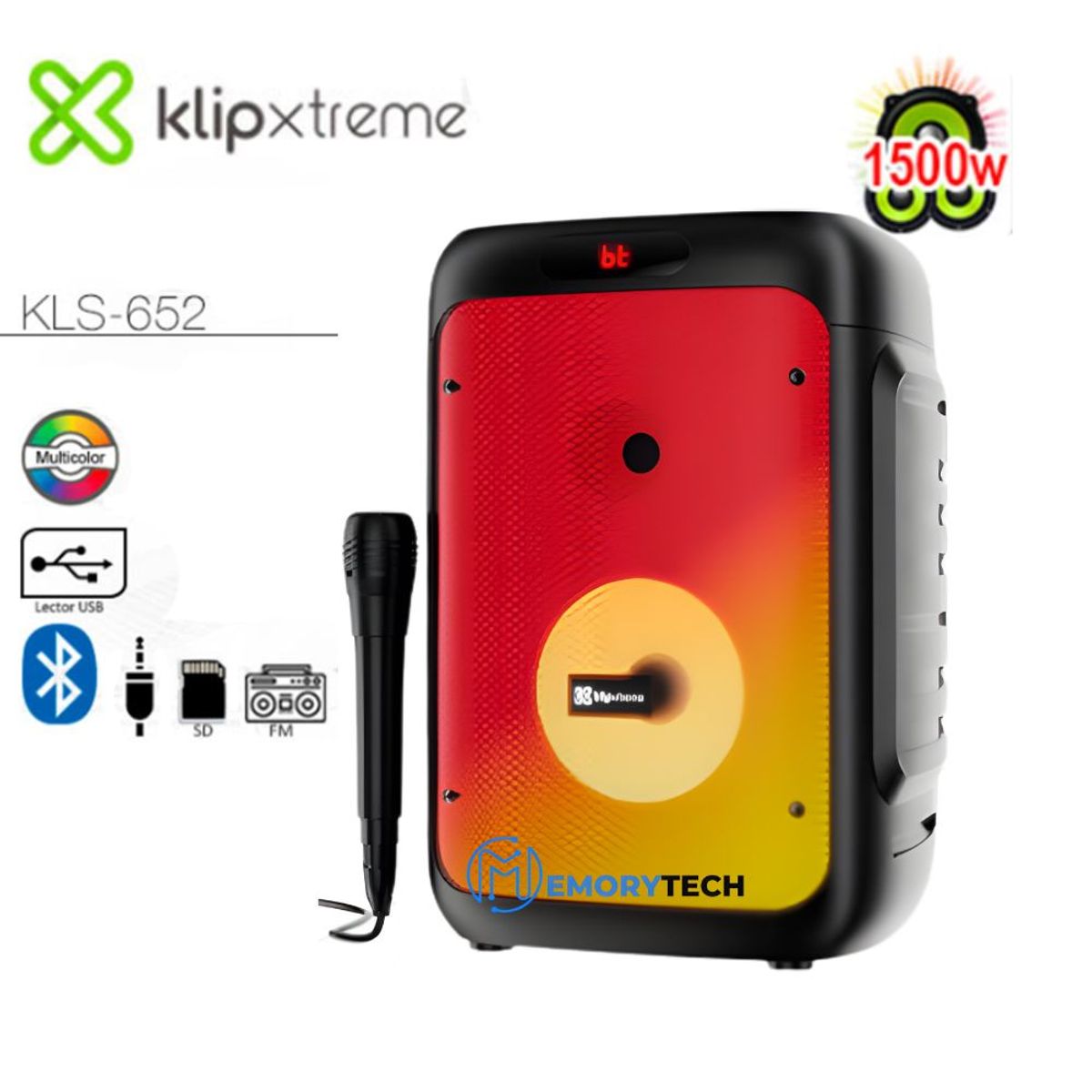 KLIP XTREME - PARLANTE KLIP XTREME KLS-652 BOOMFIRE X 1500W INCLUYE MICROFONO RADIO FMUSBSD BLUETOOTH