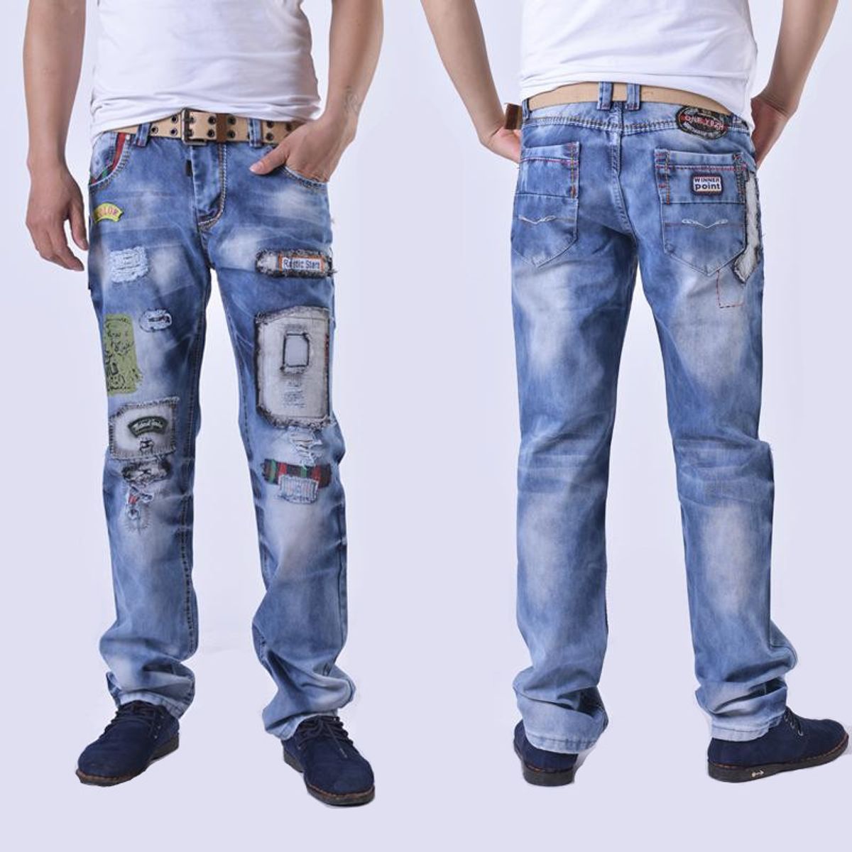 BAALATHKKO5 - Pantalones Hombre Vaqueros Elastic Ripped Bordado