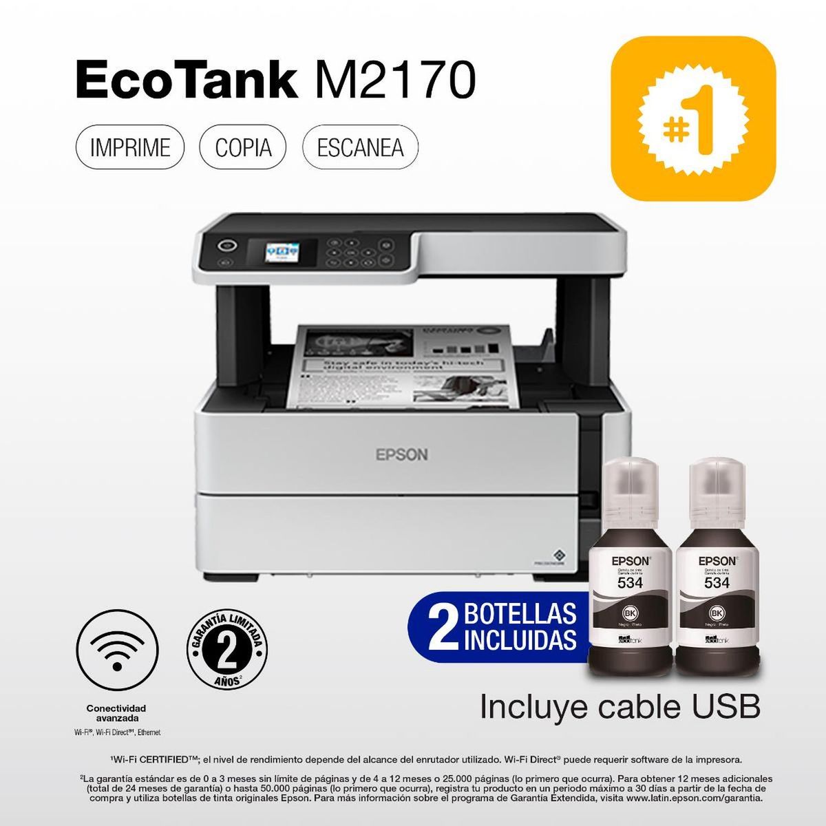 EPSON - Impresora Monocromática MFP Epson EcoTank M2170, Dúplex